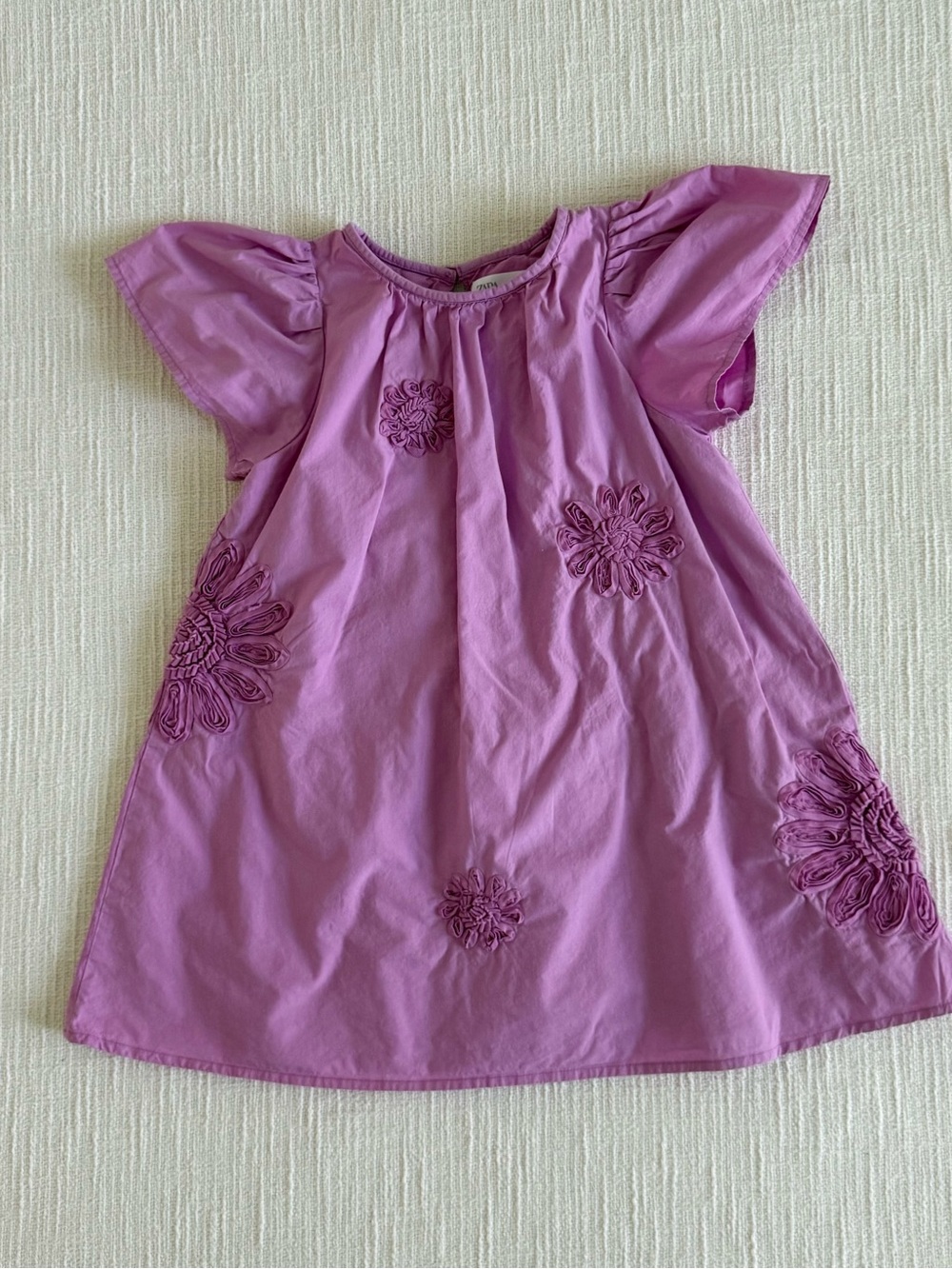 Girls Fuschia Lavender Floral Appliqué Dress